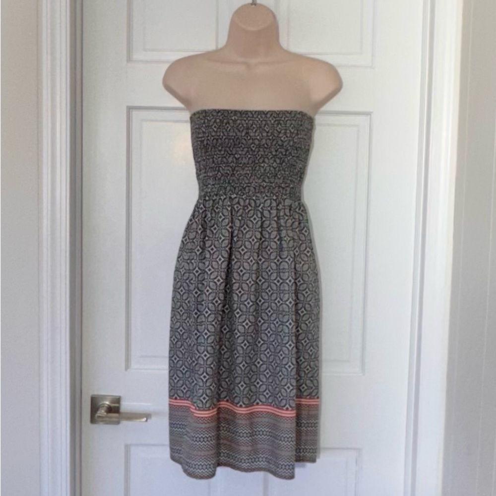 Atmosphere Strapless Geometric Black Red Midi Dress Size 4